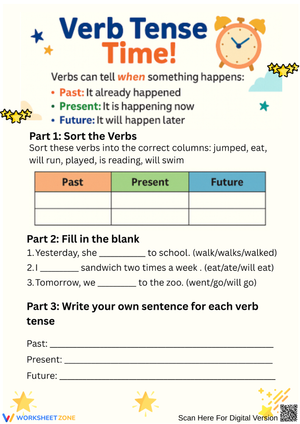 Verb Tense Worksheet: Past, Present & Future Practice for Kids