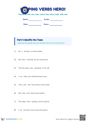 Helping Verbs Worksheet: Identify & Complete Verb Phrases