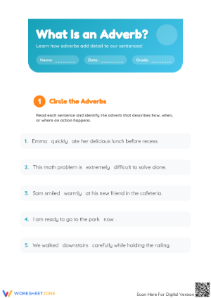 Adverbs Worksheet: Identify and Use Adverbs in Sentences