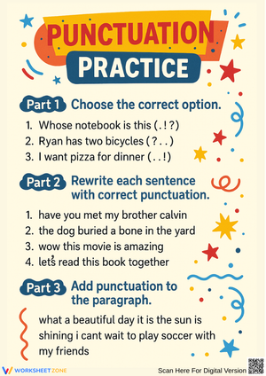 Punctuation Practice Worksheet for Grades 2–4