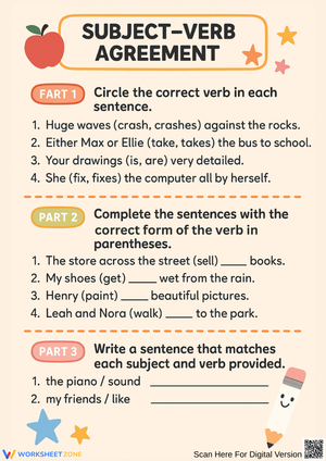 Subject-Verb Agreement Practice Worksheet