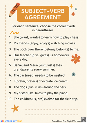 Subject-Verb Agreement Worksheet: Choose the Correct Verb