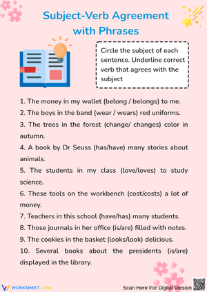Subject-Verb Agreement with Phrases Worksheet
