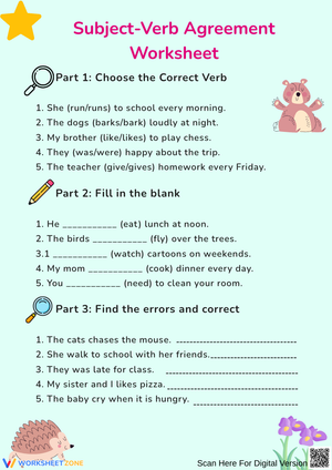 Fun Subject-Verb Agreement Worksheet for Elementary Students