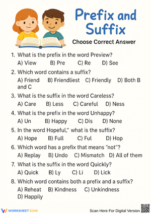 Identify Prefixes and Suffixes: Multiple Choice Worksheet