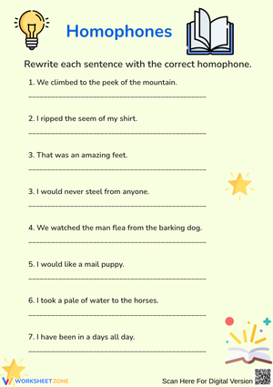 Homophones Rewrite Practice Worksheet