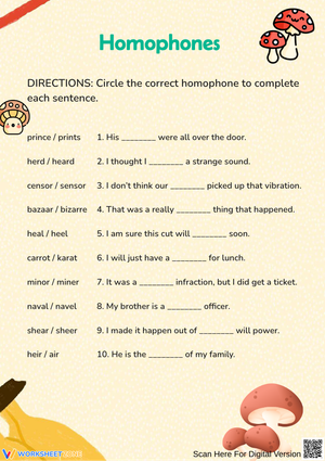 Homophones Word Choice Worksheet