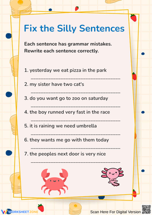 Fix the Silly Sentences Grammar Worksheet 
