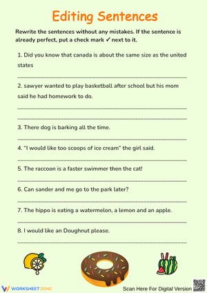 Editing Sentences Worksheet for Grades 3–5