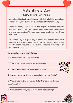 Valentine's Day Reading Comprehension Worksheet