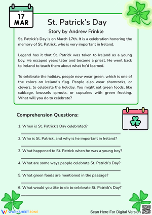St. Patrick’s Day Reading Comprehension Worksheet