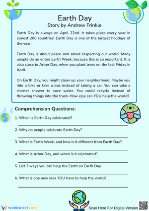 Earth Day Reading Comprehension Worksheet