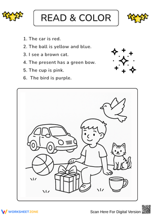 Reading and Coloring Worksheet for Pre-K to Grade 1