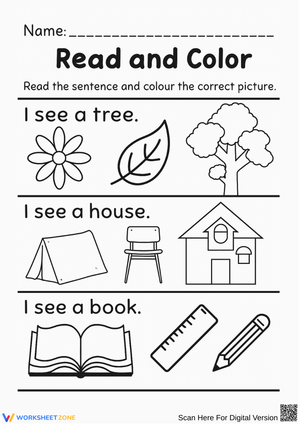 Read and Color Sentence-Picture Matching Worksheet
