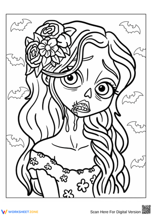 Zombie Girl Halloween Coloring Page