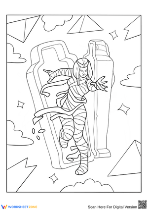 Female Mummy Emerging from Coffin Coloring Page