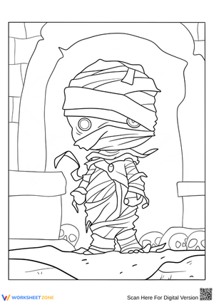 Cute Baby Mummy Halloween Coloring Page for Kids