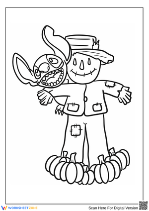 Scarecrow and Monster Friend Coloring Page for Kids