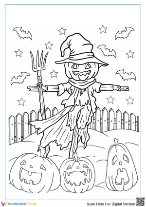 Pumpkin-Headed Scarecrow Halloween Coloring Page for Kids