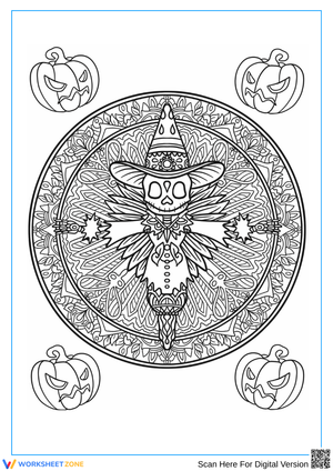Scarecrow Mandala Halloween Coloring Page for Older Kids
