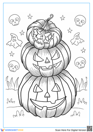 Stacked Jack-o’-Lanterns Halloween Coloring Page for Kids