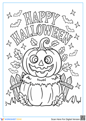 Jack-o’-Lantern “Happy Halloween” Coloring Page for Kids