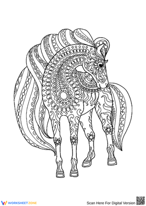 Intricate Zentangle Horse Coloring Page for Adults