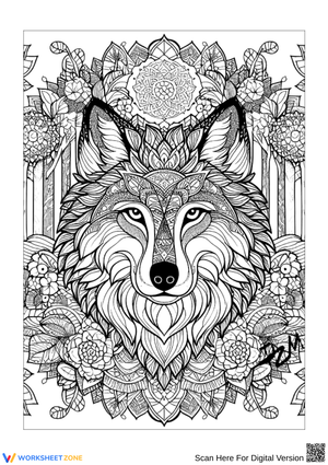 Mandala Wolf Head Coloring Page