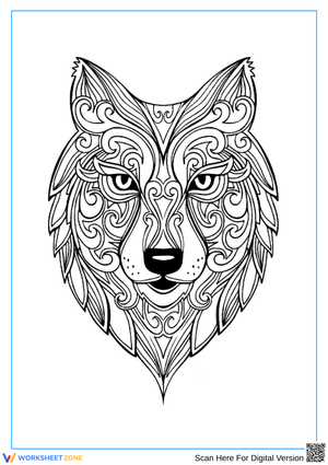 Intricate Wolf Head Coloring Page – Symmetrical Design