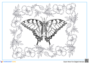 Butterfly and Floral Frame Coloring Page for Adults 