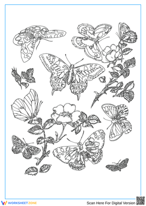 Butterfly and Flower Collage Coloring Page for Teens & Adults