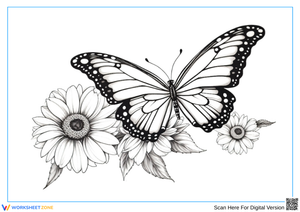 Intricate Butterfly and Daisy Coloring Page for Adults