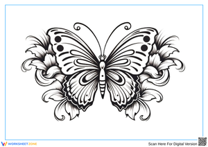 Elegant Butterfly with Floral Swirls – Adult Coloring Page