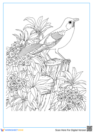 Detailed Bird and Flower Coloring Page – Design for Adults