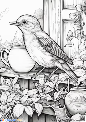 Bird on a Perch – Beautiful Adult Coloring Page