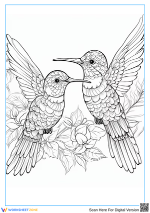 Two Hummingbirds in Flight – Adult Coloring Page Printable