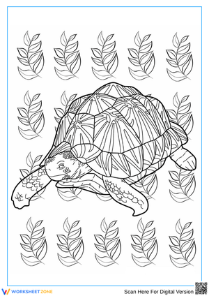 Geometric Turtle with Leaves – Printable Coloring for Adults