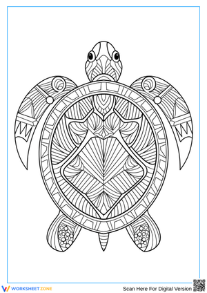 Mandala-Style Turtle Coloring Page for Adults
