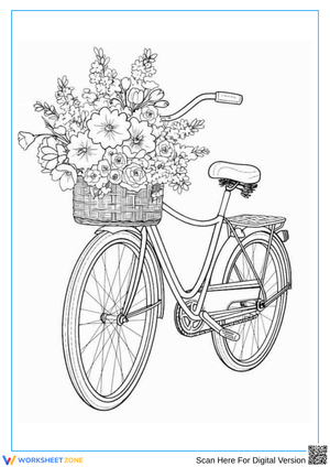 Spring Bicycle with Flowers – Adult Coloring Page