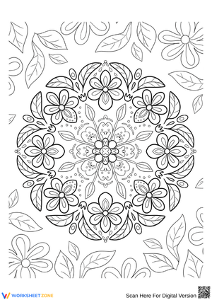 Relaxing Spring Floral Mandala – Adult Coloring Page