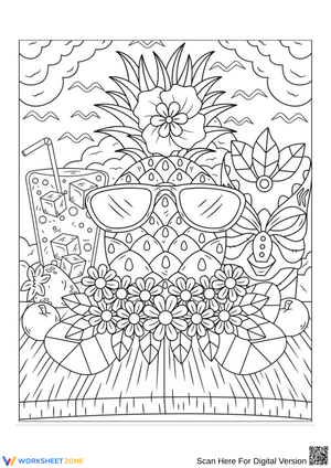 Pineapple Summer Fun Coloring Page for Adults