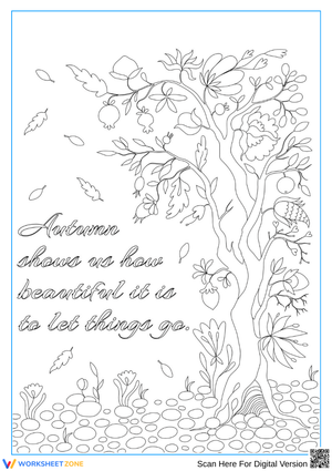 Autumn Tree with Inspirational Quote Coloring Page for Adults