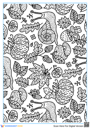 Autumn Snails and Pumpkins Coloring Page for Adults