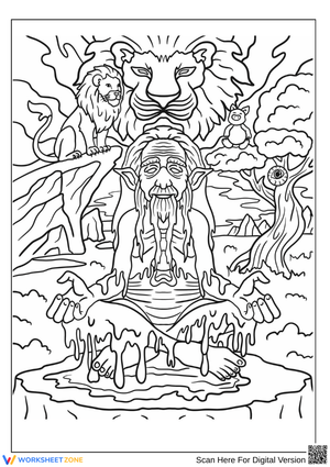 Mystical Lion and Elder Figure Trippy Coloring Page for Adults