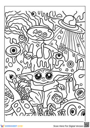 Trippy Space and Character Coloring Page for Adults