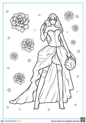 Simple Fashionable Woman Coloring Page for Adults
