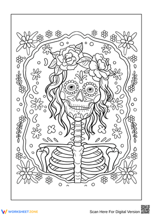 Intricate Day of the Dead Skeleton Coloring Page for Adults