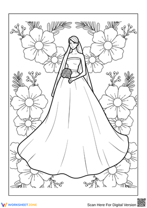 Bride with Flowers Coloring Page for Adults