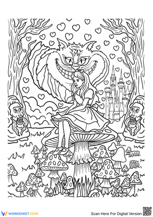 Whimsical Alice in Wonderland Coloring Page for Adults