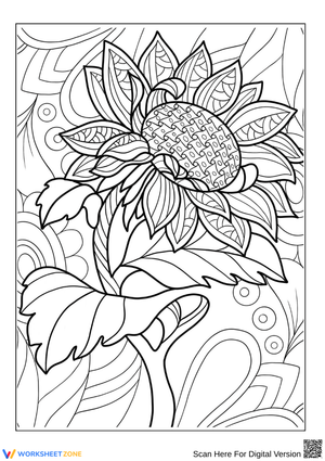 Intricate Sunflower Coloring Page for Adults